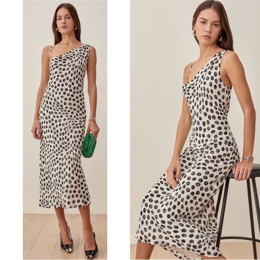 Reformation Black and White Polka Dot Midi Dress